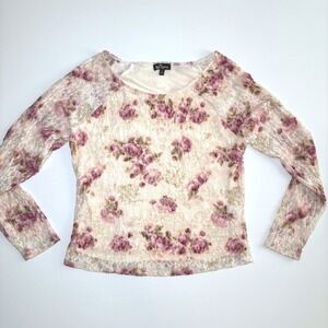 Vintage Y2K Self Esteem Lace Floral Top Mesh Sleeves Coquette Fairy Fem Ethereal